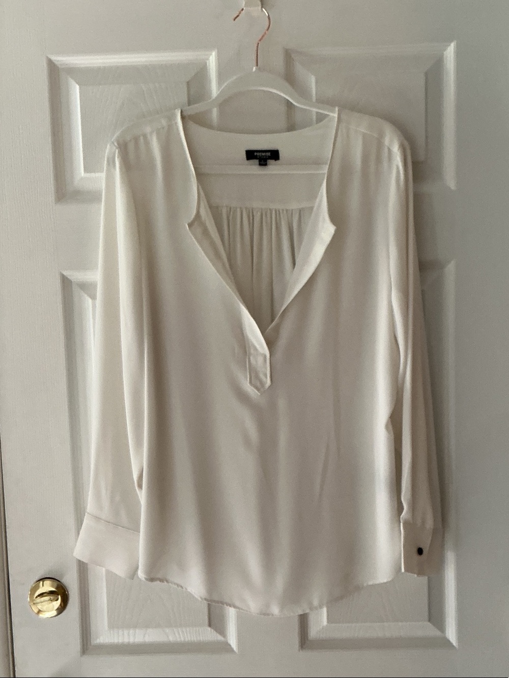 Premise Studio Cream Split-Neck Long Sleeve Blouse
